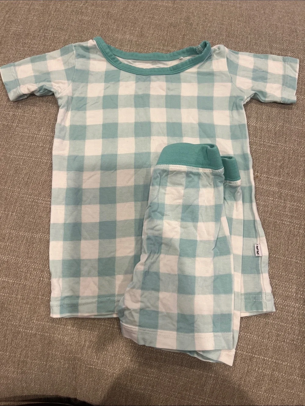 Little Sleepies Mint and White Check Short Sleeve Pajama Set